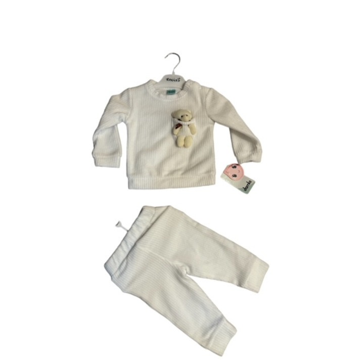 Lány szett, Damla, 2 db, Pamut, Mackó kiegészítő, Fehér, Fehér