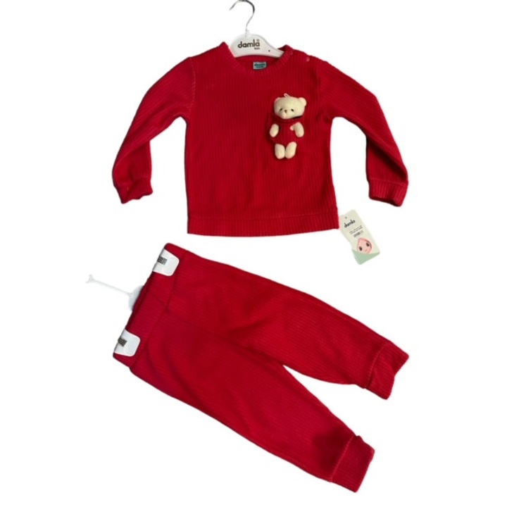 Lány szett, Damla, 2 db, Pamut, Mackó kiegészítő, Rózsaszín, 2, Rózsaszín