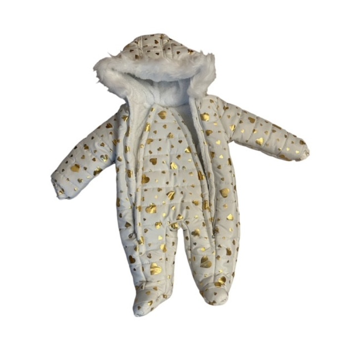 Lány jumpsuit, Zuff, kapucnis, téli, poliészter, fehér/arany, Többszínű