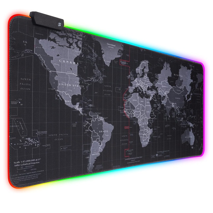Mousepad gaming XXL, iluminare RGB, antiderapanta, negru, 80x30cm