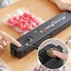 Aparat de vidat Vacuum Sealer 90W negru, 10 pungi incluse, dimensiuni 345x65x40 mm, sigilare alimente uscate si umede, conservare prospetime, pompa puternica, economisire spatiu frigider, functionare automata, aparat compact bucatarie moderna