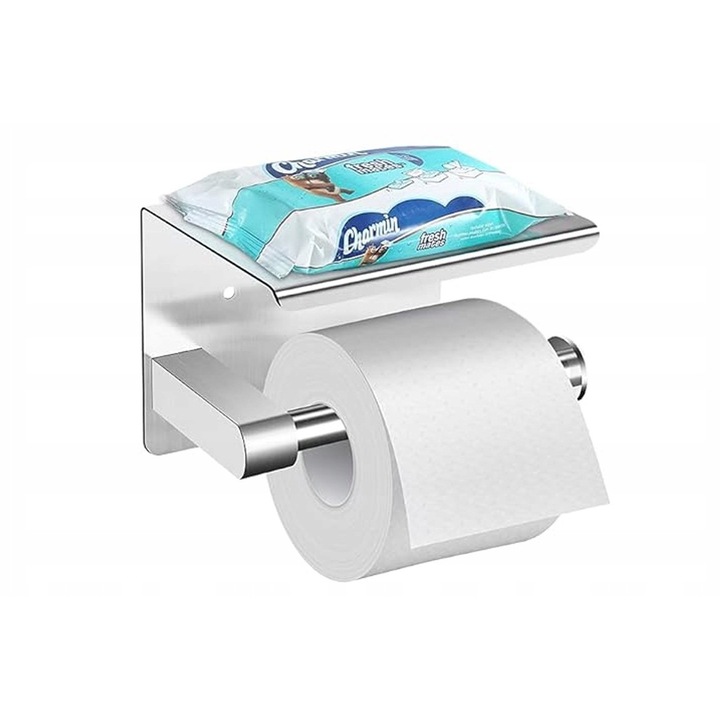 Suport hartie inox 9.5x14x10 cm argintiu, montare perete, organizator baie si bucatarie, design modern, economisire spatiu, acces rapid hartie igienica sau prosop hartie, rezistent la umiditate, fixare usoara, ideal pentru interior elegant