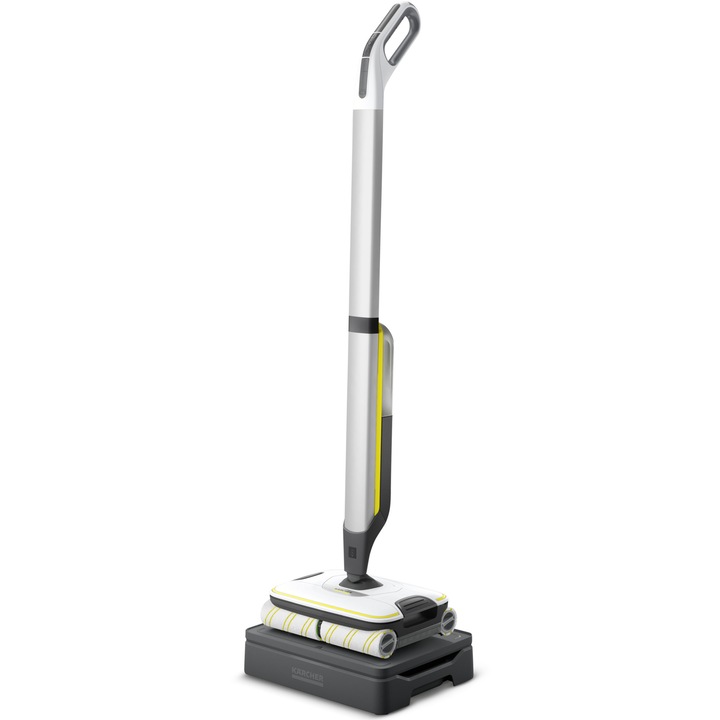 Mop electric Karcher FC 7 Cordless, 25.55 V, rezervor apa curata/murdara 400 ml/200 ml, autonomie max. 45 min, statie de stationare si curatare, detergent 30 ml, 1.055-701.0, Alb/Negru