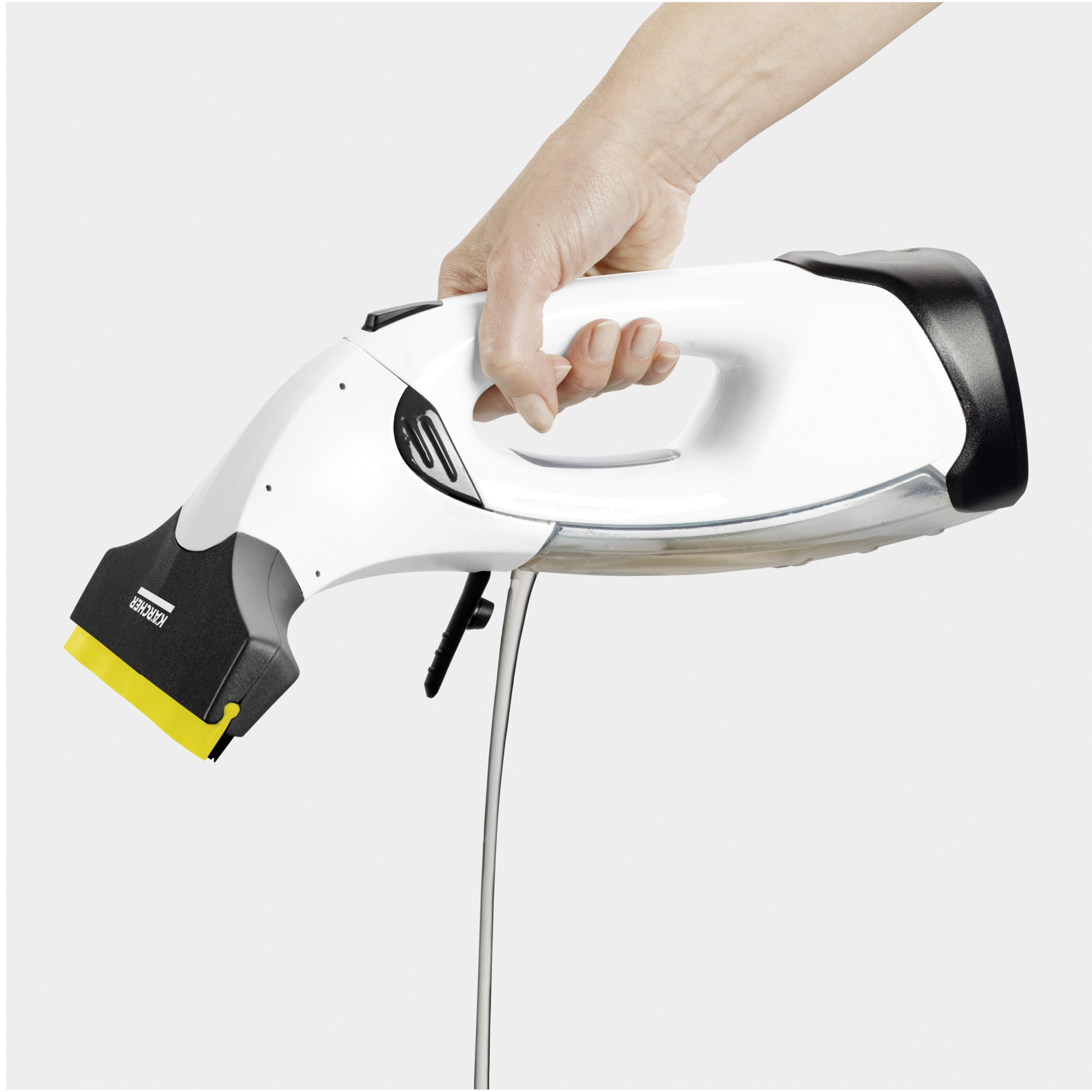 Aspirator pentru geamuri Karcher WV 2 Multifunctionality Promotion, autonomie 35 min, rezervor 100 ml, randament max. 75 m², recipient pulverizator cu laveta, detergent 20 ml, incarcator, 3 lamele de aspirare, 1.633-662.0, Alb/Negru