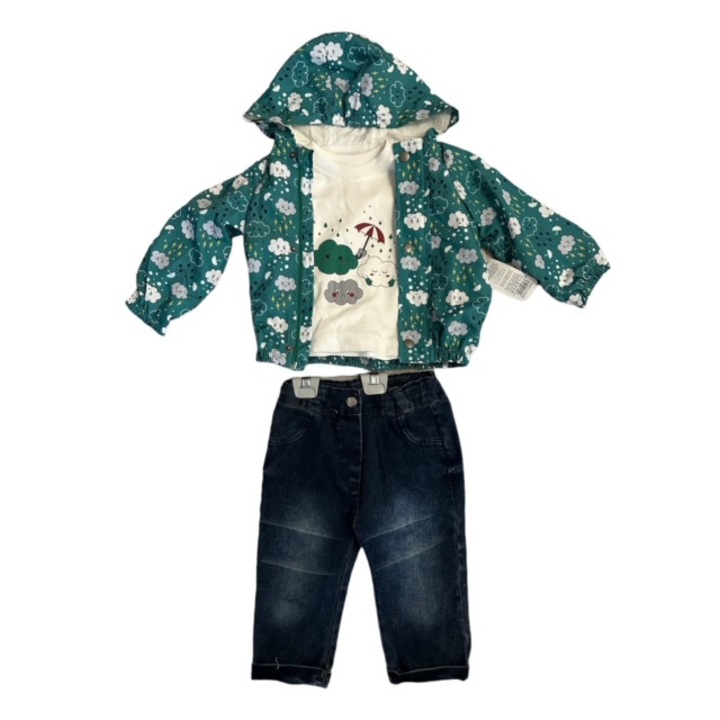 Fiú szett, 3 részes, eső, zöld/kék, Többszínű