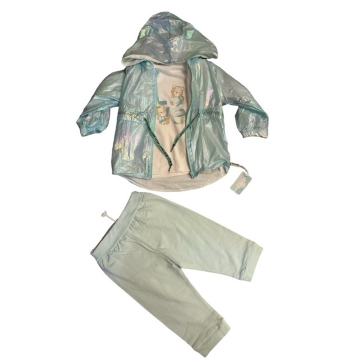 Elulso keszlet, Bebezade, 3 reszes, Pamut, zold/feher, Többszínű