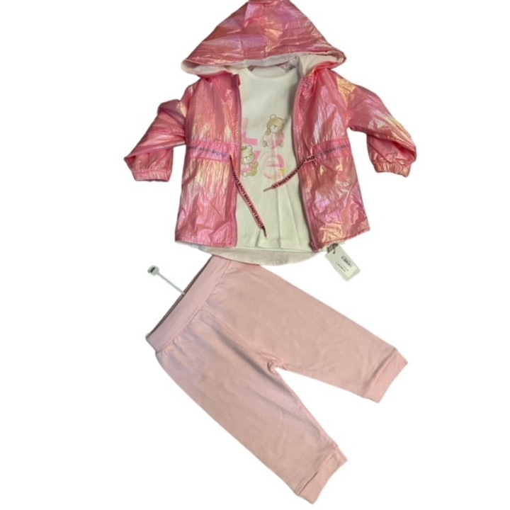 Lányos szett, Bebezade, 3 részes, Pamut, Rózsaszín/fehér, Többszínű