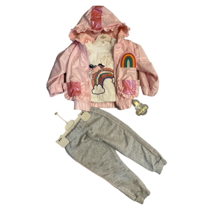 Lány szett, Donino, Pamut, 3 részes, Rózsaszín/Szürke, Többszínű