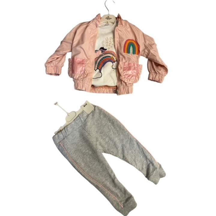 Lány szett, Donino, Pamut, 3 részes, halvány rózsaszín/szürke, Többszínű