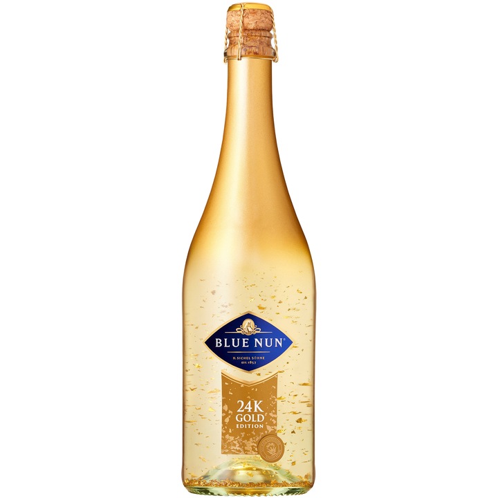 Bautura Aromata Spumoasa Alb Blue Nun, Gold 24K, 0.75l