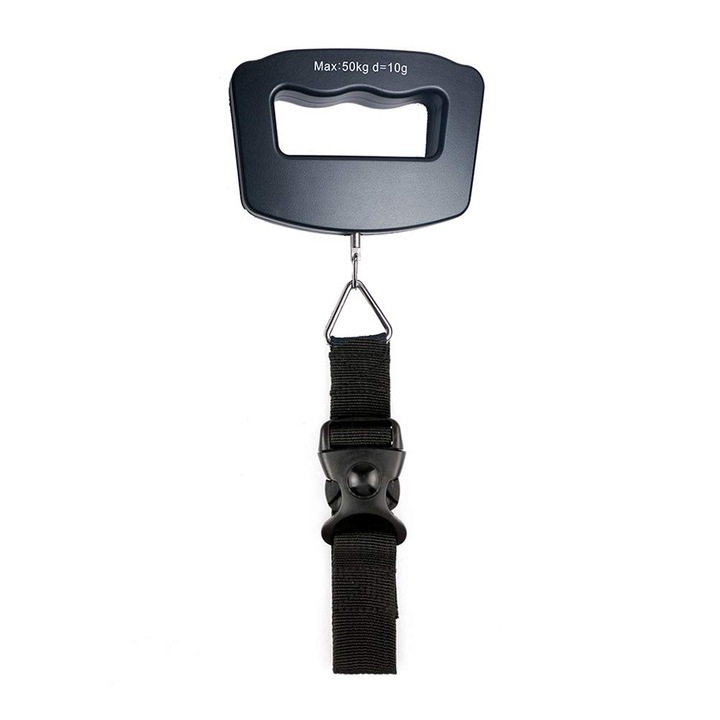 Cantar digital portabil pentru bagaje cu maner pentru calatorii, ABS, 110 lb/50 kg, Negru