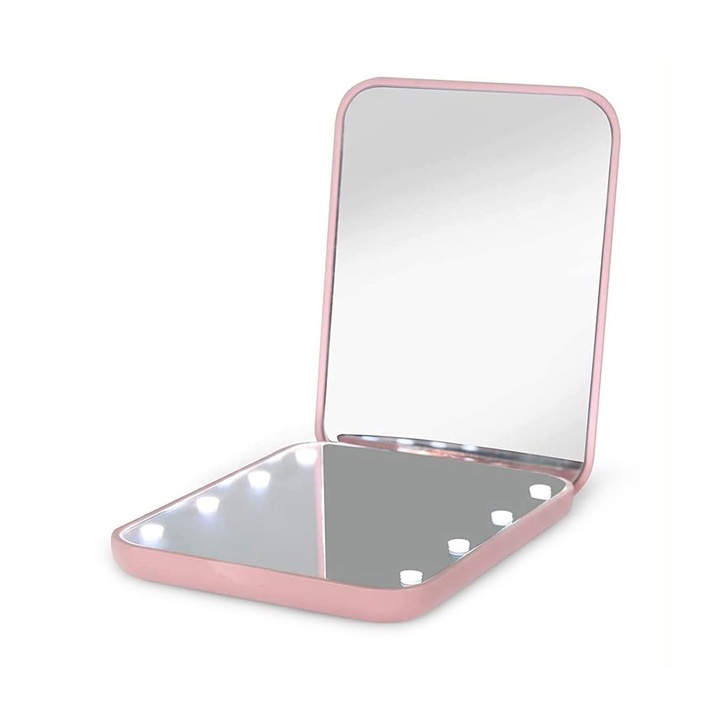 Oglinda de buzunar 1X/2X, LED-uri de marire, Roz