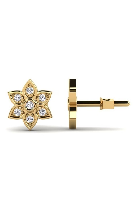 DELAGOS, Cercei din aur de 14K cu tija si decorati cu diamante, Auriu, Transparent
