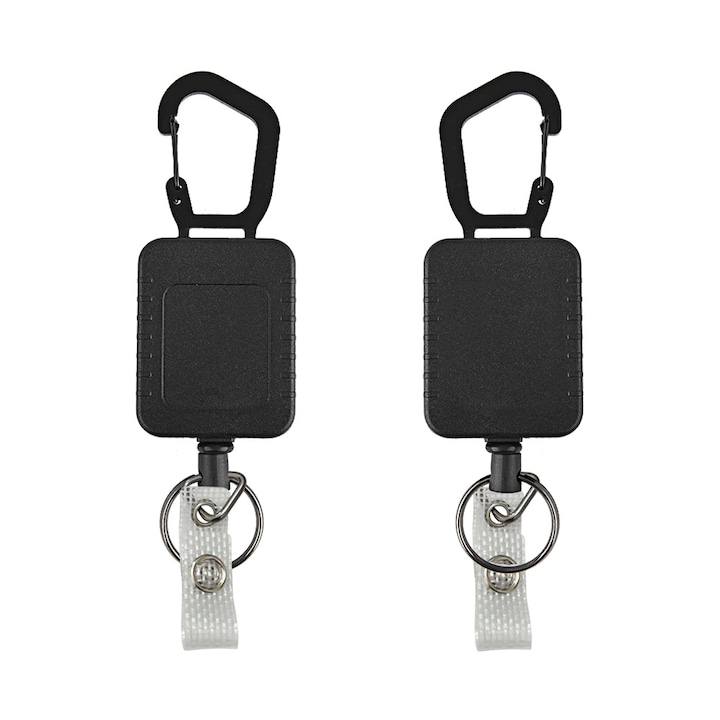 2 db visszahúzható kulcstartó készlet, ötvözet/ABS, fekete