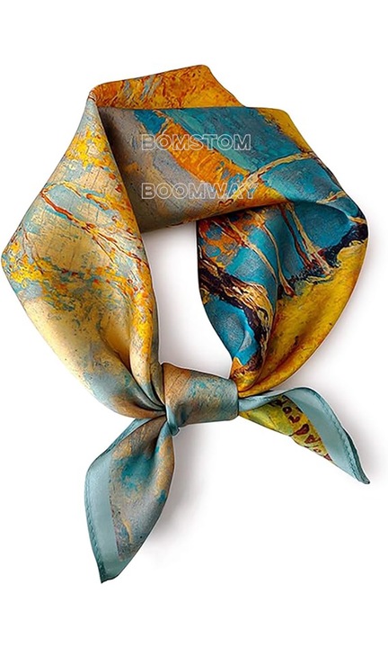 Esarfa de dama, BOMSTOM, Matase, 53x53 CM, Multicolor