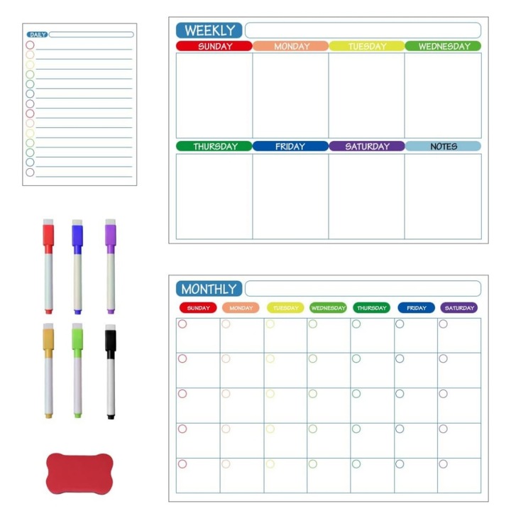Calendar tabla alba magnetica pentru frigider, JESWO, Multicolor