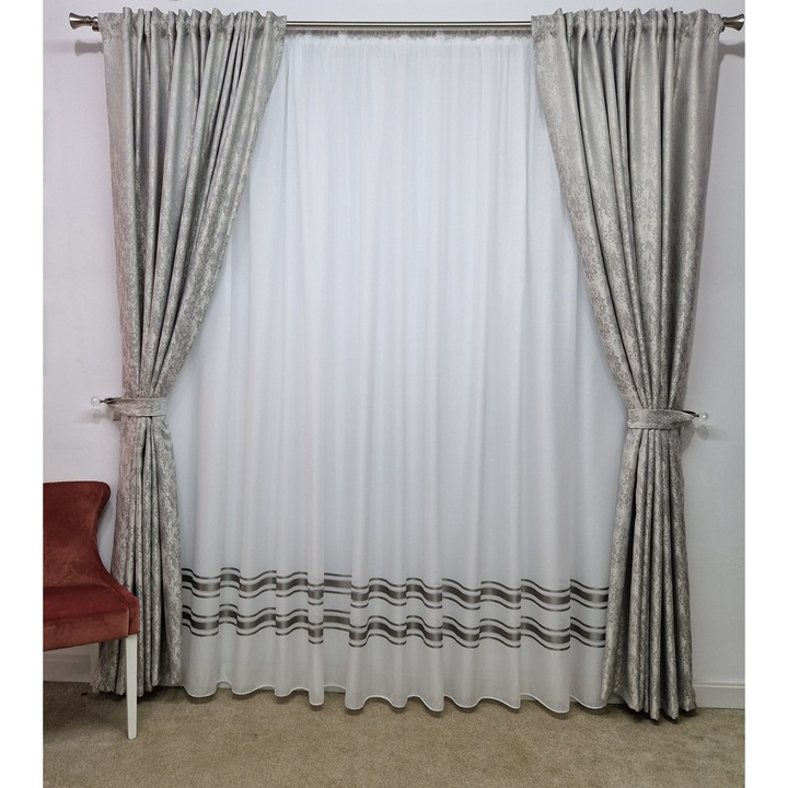 Draperie Insertii Gri deschis cu rejansa 2 buc x 200 x 260