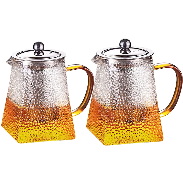 Комплект от 2 чайника, Quasar & Co., съдове за чай/кафе с инфузер и капак, 650/750 ml, боросиликатно стъкло/неръждаема стомана, прозрачен