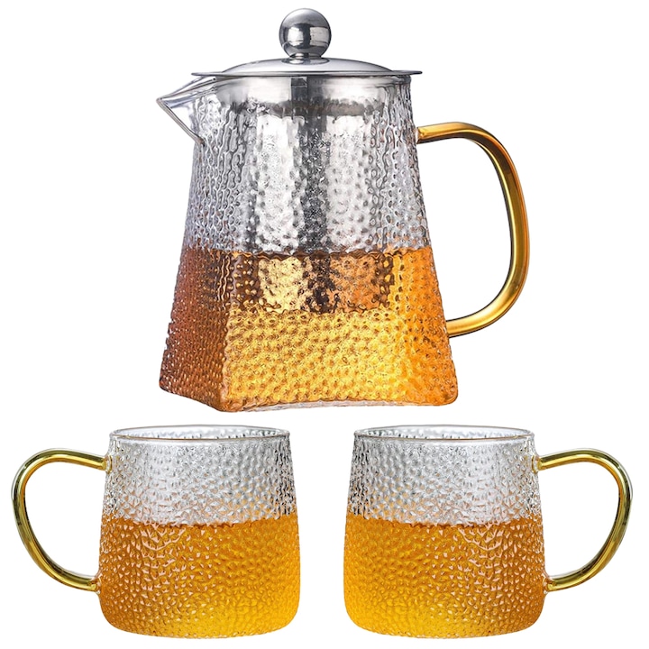 Комплект чайник с цедка и чаши Quasar & Co., 650 ml/2x300 ml, прозрачен