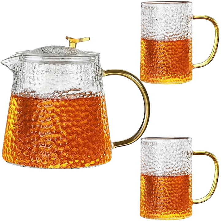 Комплект чайник с цедка и чаши Quasar & Co., 1000 ml/2x350 ml, прозрачен