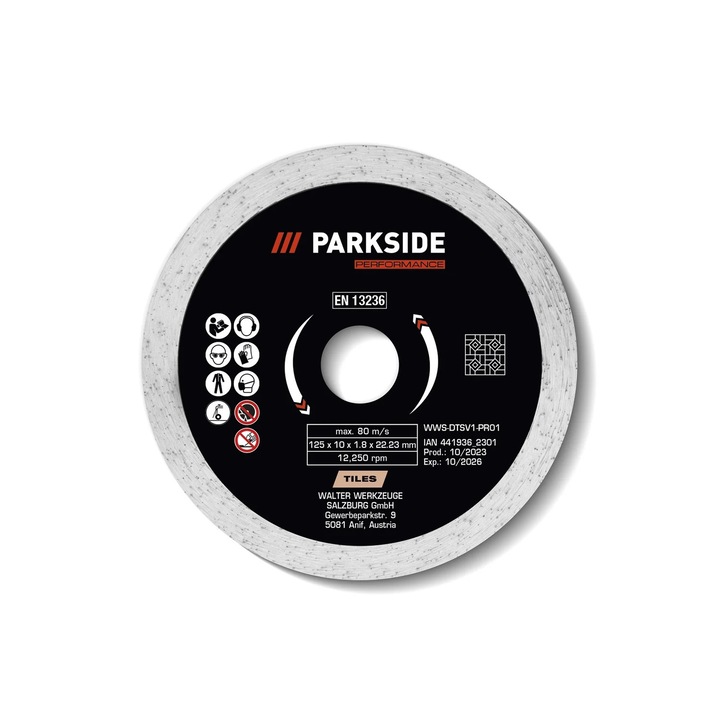 Disc de taiere cu diamant PARKSIDE PERFORMANCE, Ø 125 mm, pentru taierea placilor si a ceramicii folosind procesul de taiere umeda
