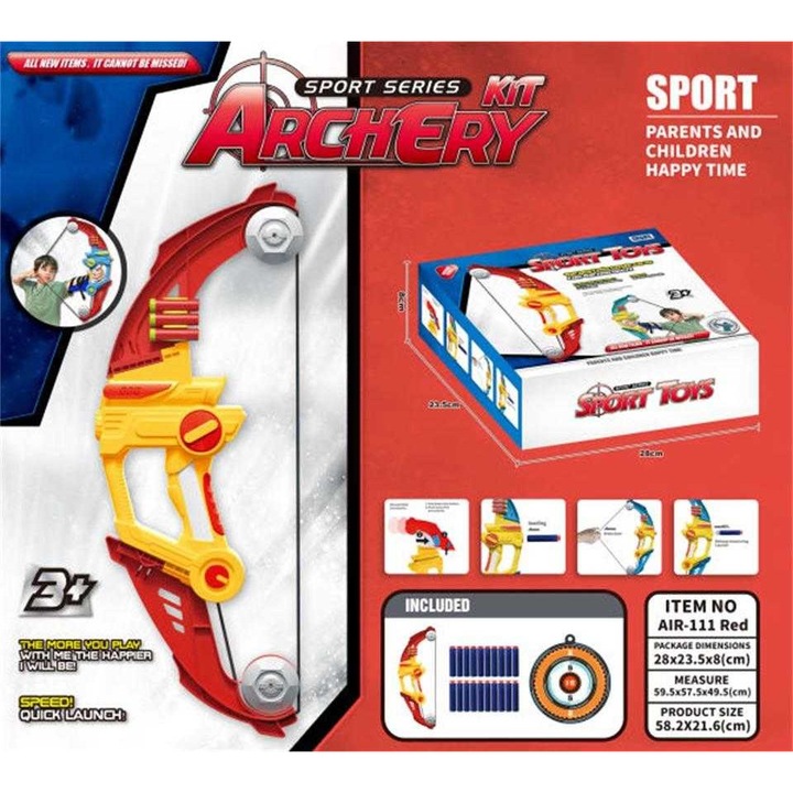 Set de tir cu arcul, Plastic, Rosu/Galben