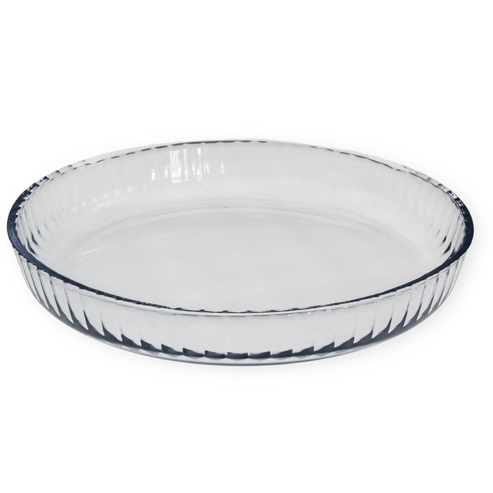 Tava rotunda, Viosarp, Sticla, 32 cm, Transparent