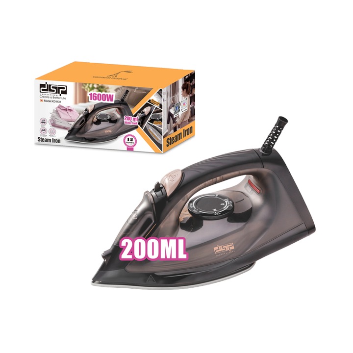 Fier de calcat DSP KD1131, ceramica, 1600W, rezervor 200ml, autokatharismou, 24x10x12cm