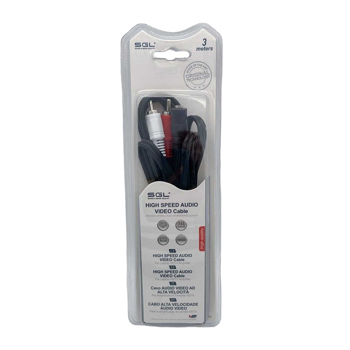 Cablu audio, Sgl, Jack 3.5mm/2xRCA, 3m, Multicolor