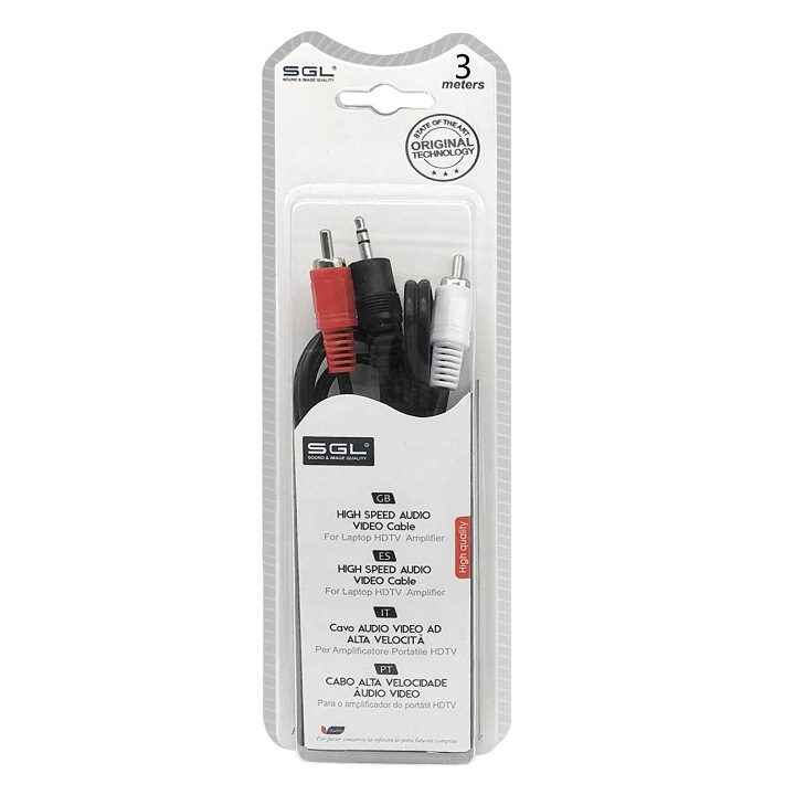 Cablu audio SGL, Jack 3.5mm tata/2xRCA tata, 3m, Multicolor
