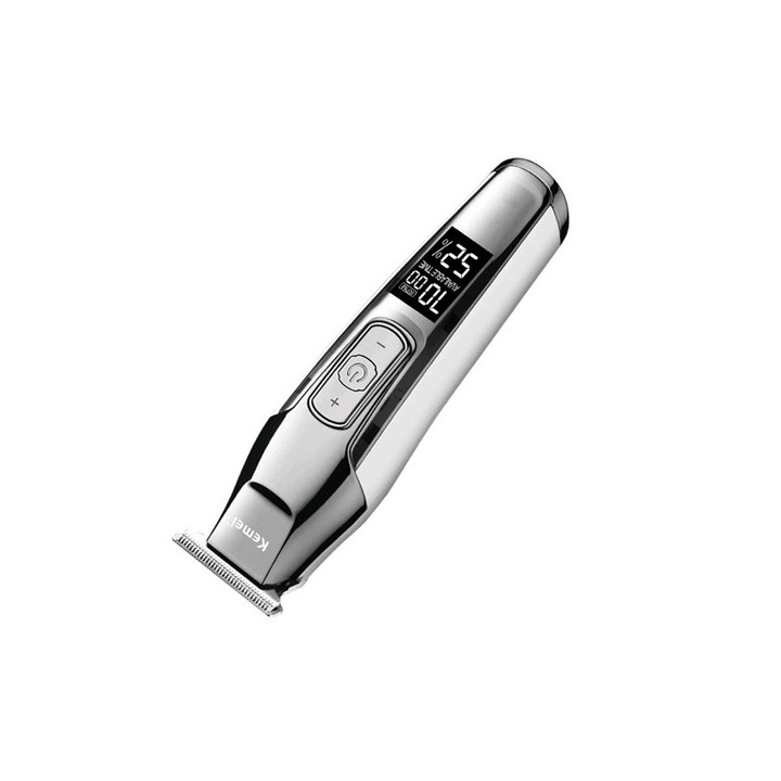 Aparat de tuns, Kemei, Lame din titan, 5W, LCD, Argintiu/Negru
