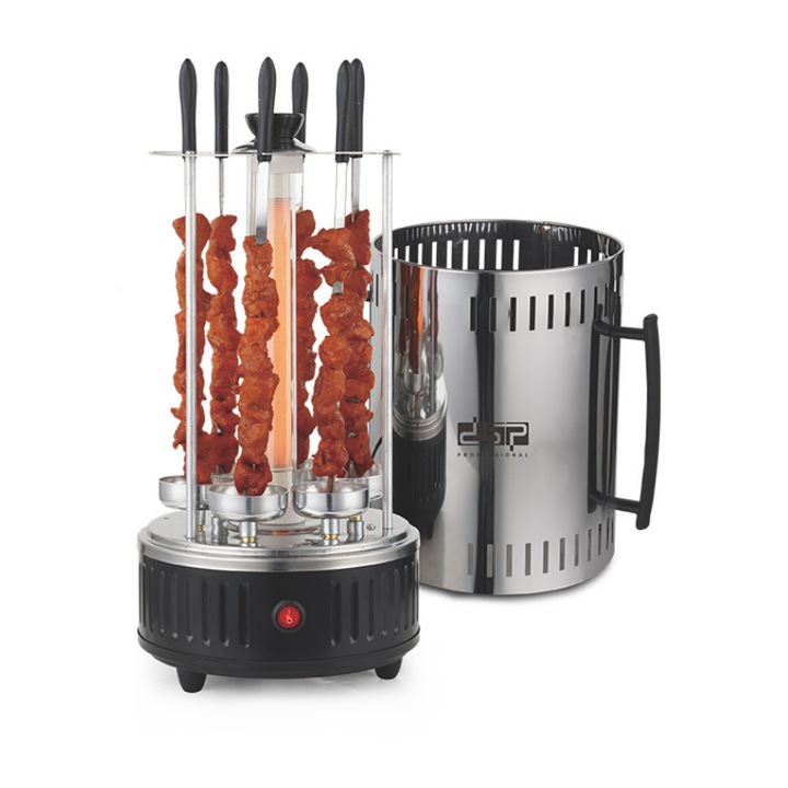 Gratar electric DSP KB4008, 1000W, 6 frigarui inox, capac inox cu maner termoizolant, 18.5x40cm