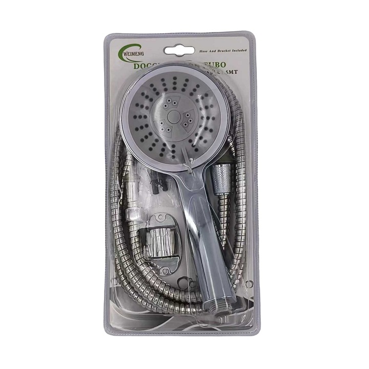 Cap de dus cu furtun, Crom, 1.5m, Argintiu