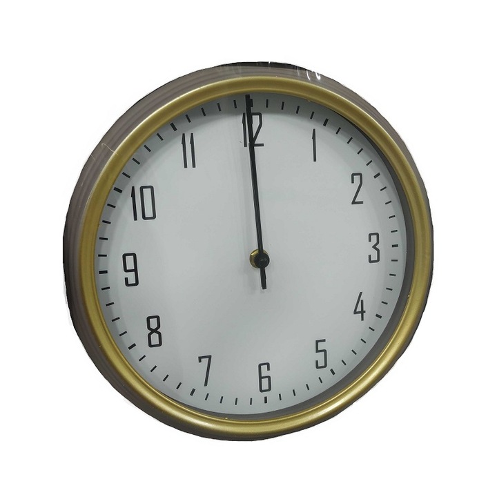 Ceas de perete, Plastic, 27 cm, Bej/Auriu
