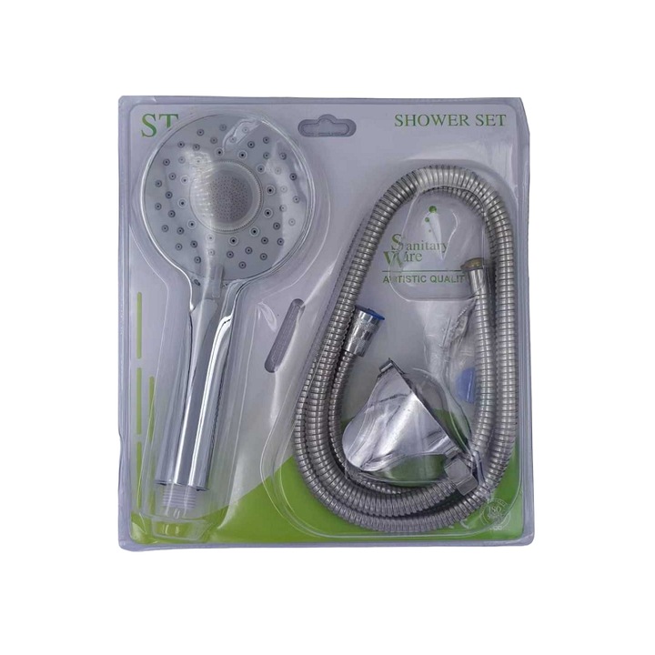 Cap de dus cu furtun, Crom, 1.5m, Argintiu