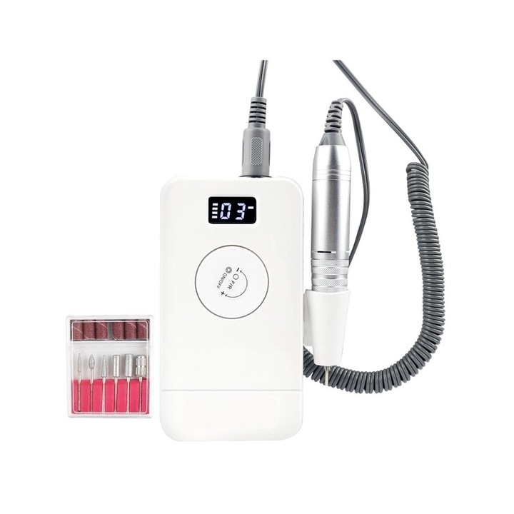 Piele electrica manichiura-pedichiura cu 6 freze, 12 V, 800mAh, Alb