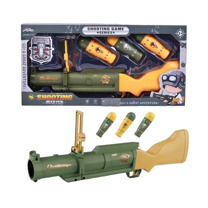 Pistol de jucarie pentru copii, Shooting Game Series, 3+, Verde/Galben