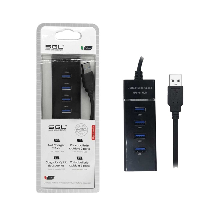 Hub USB Tradesor 4 porturi, 30cm, culoare neagra