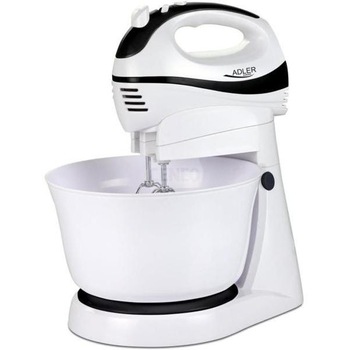Mixer cu bol rotativ ADLER AD 4206, 300 W, Bol 2.5 l, 5 Viteze + Turbo, Alb/Negru Mixer cu bol rotativ ADLER AD 4206, 300 W, Bol 2.5 l, 5 Viteze + Turbo, Alb/Negru