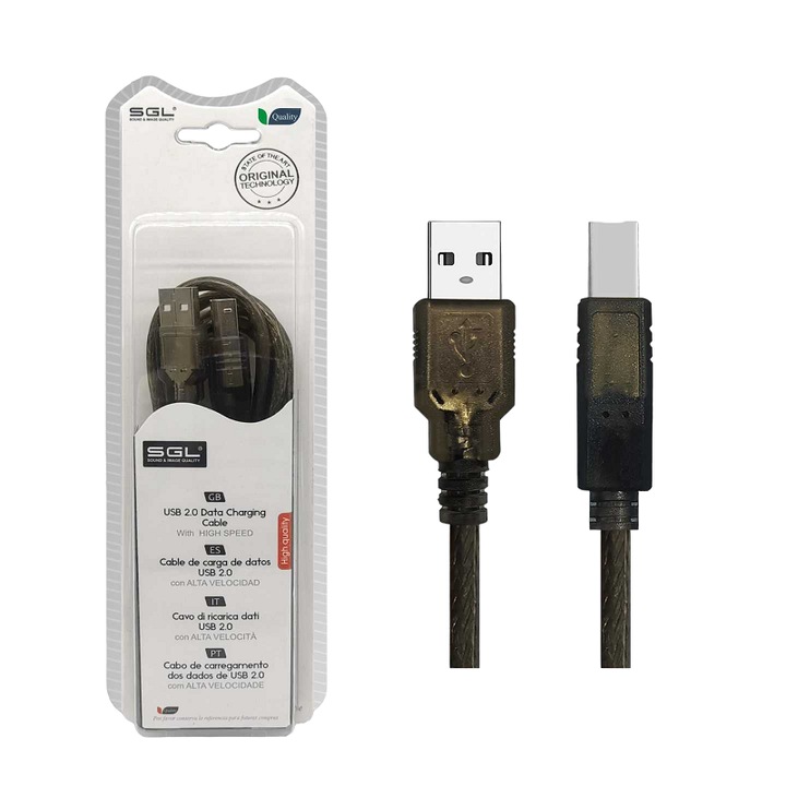 Cablu USB 2.0, Sgl, 5 m, USB-A tata/USB-B tata, Negru
