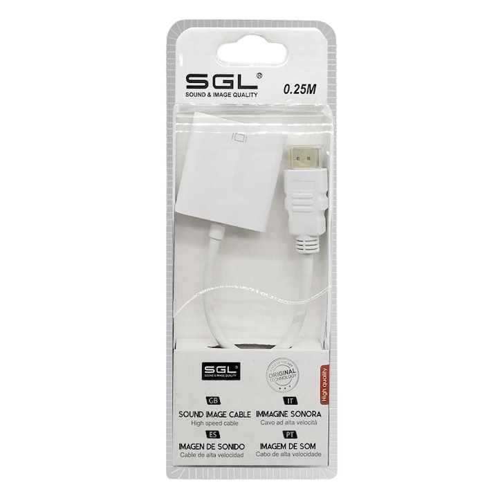 Adaptor video/audio, Sgl, HDMI la VGA, 25 cm, Alb