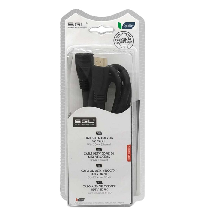 Cablu HDMI tata/mama, SGL, 1.5 m, Negru