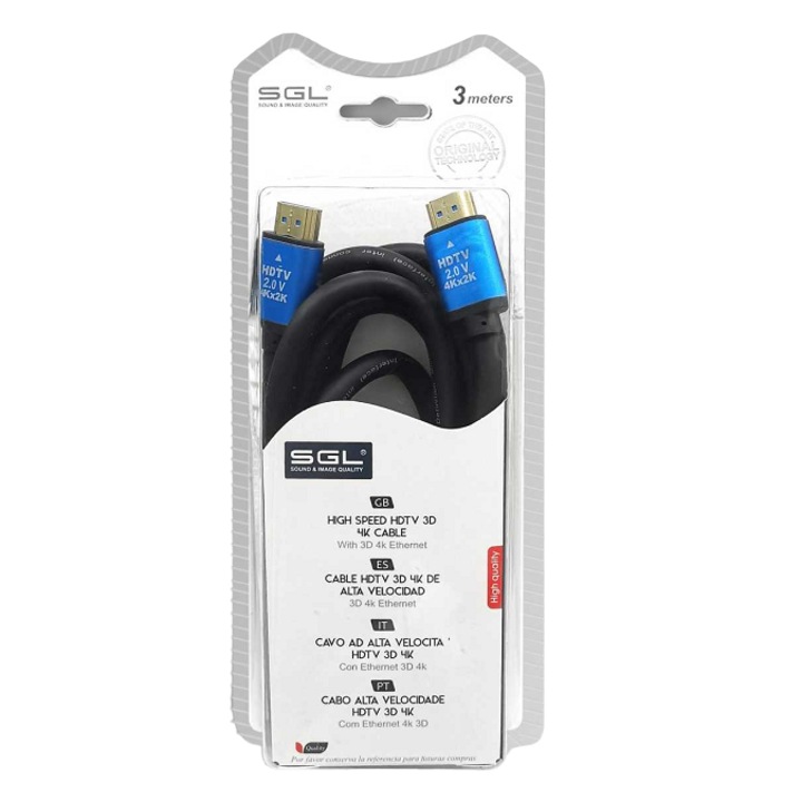 Cablu HDMI tata/tata, SGL, 3 m, Negru/Albastru
