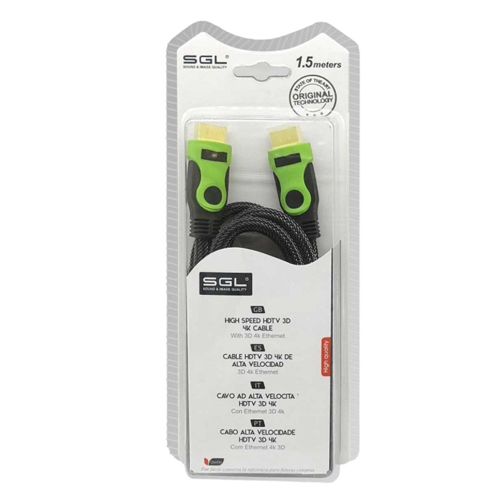 Cablu HDMI, SGL, 1.5 m, Negru/Verde
