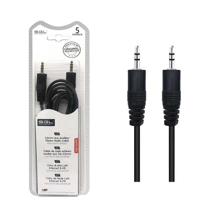 Cablu audio Jack 3.5mm, Sgl, 5m, Negru