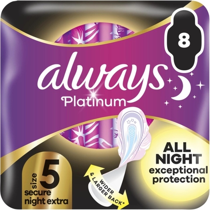 Always Platinum Secure Night Extra szárnyas egészségügyi betét, 8db