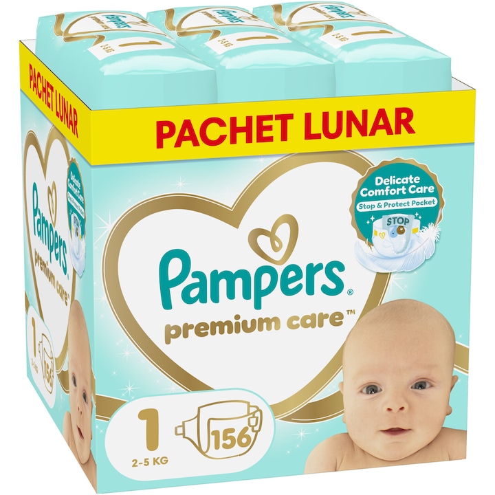 Пелени Pampers Premium Care XXL Box Newborn, Размер 1, 2-5 кг, 156 бр