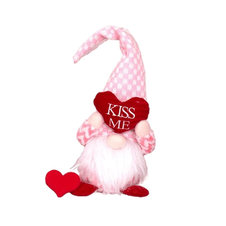 Играчка гном със сърце, надписано "Kiss Me", Ecarla, розово/червено