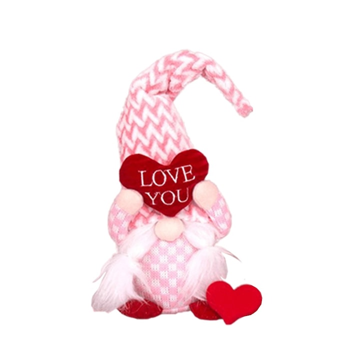 Играчка гном със сърце, надписано "Обичам те", Ecarla, розово/червено