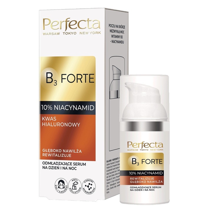 Подмладяващ серум за лице, PERFECTA B3 Forte, За ден и нощ, 30 мл